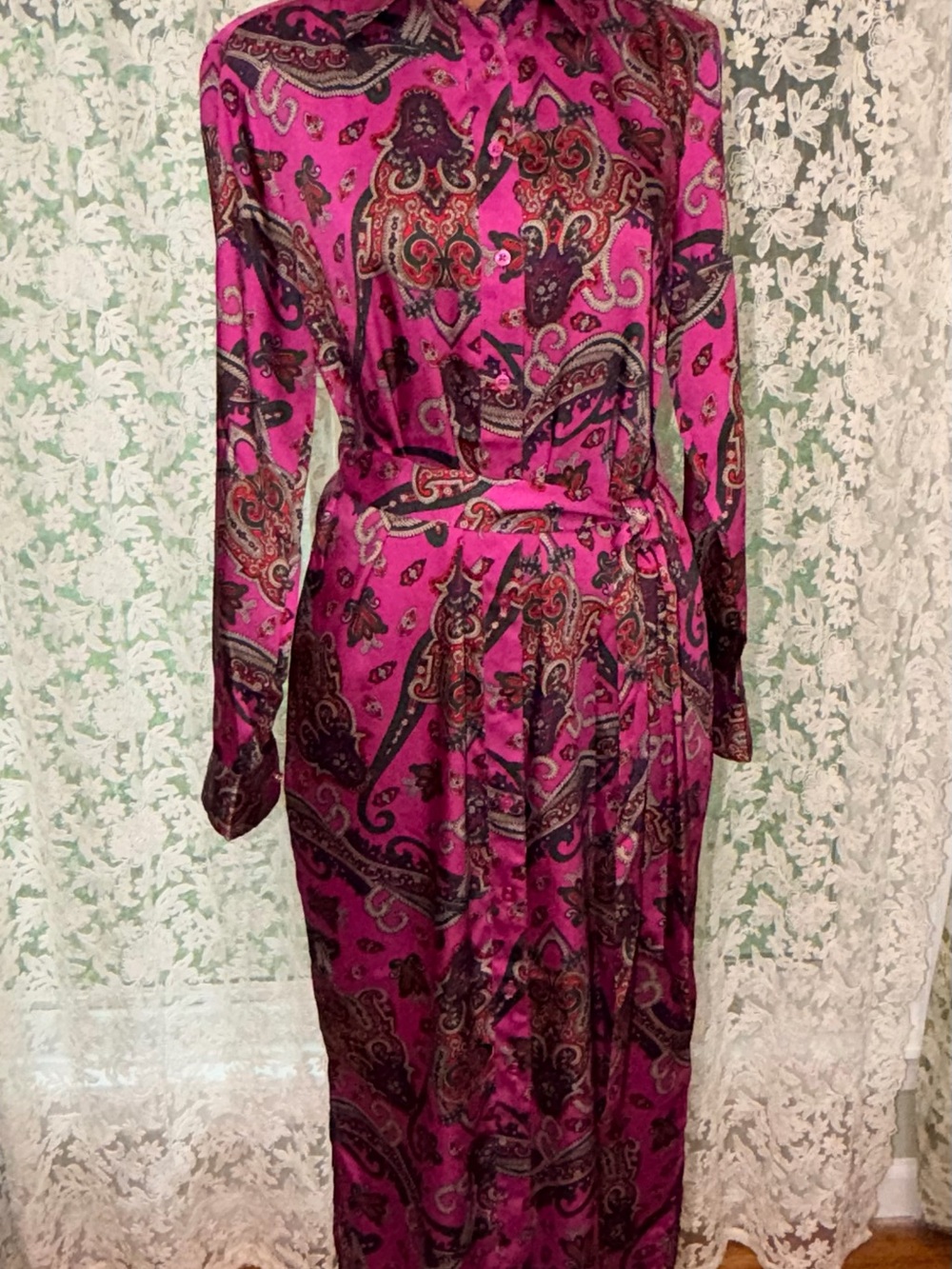 Lauren Ralph Lauren Fuchsia Paisley Maxi Shirt Dress - Picture 2 of 9